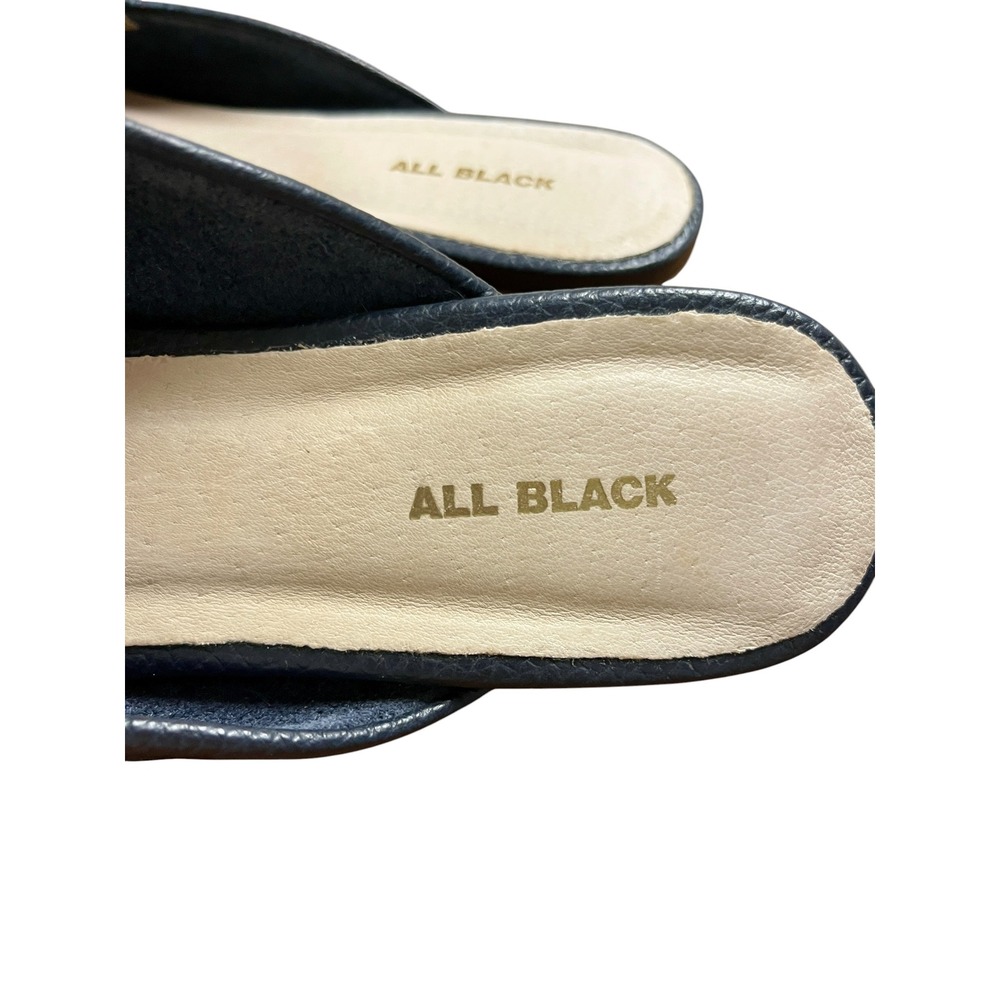 ALL BLACK Horsebit Loafer Mules 39.5 9 Navy Blue Leather Classic Luxury - Picture 5 of 9